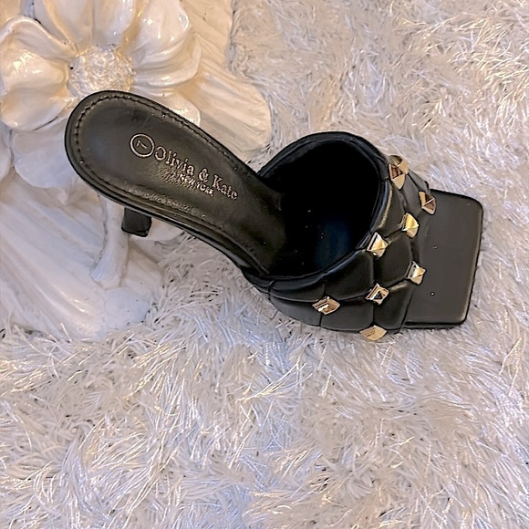 Olivia & Kate Black with Embellished Gold Studs, 3” High Heel Stiletto - Picture 3 of 7